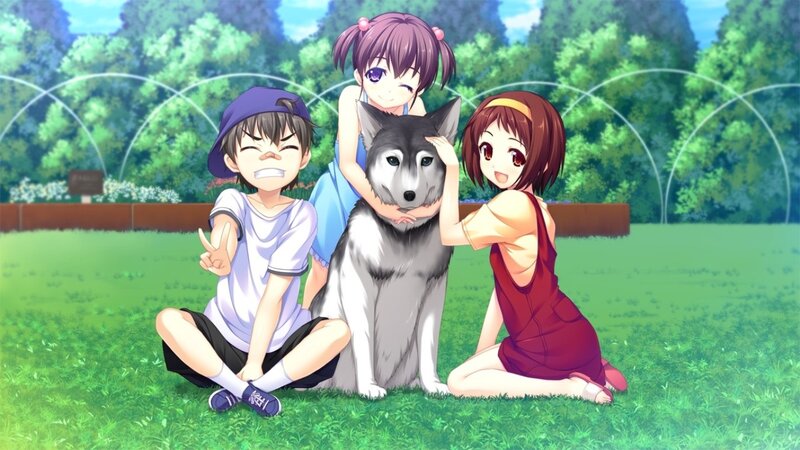 Three Children with Husky