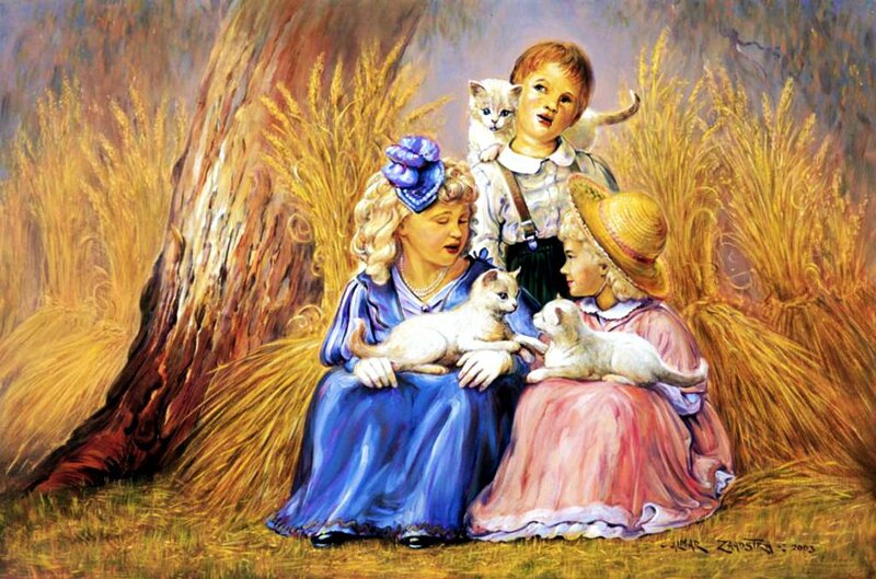 Three Children with Kittens