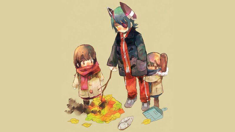 Three Children with Leaves