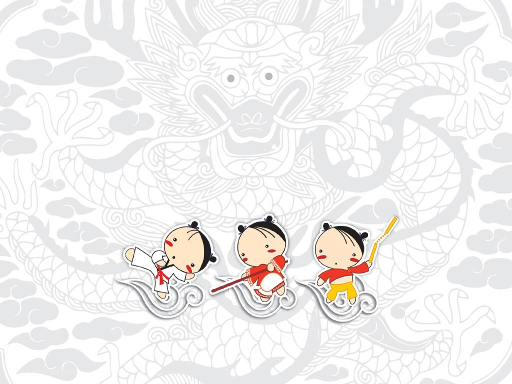 Three children with martial arts props