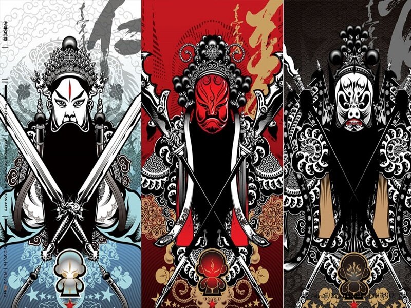 Three Chinese opera characters