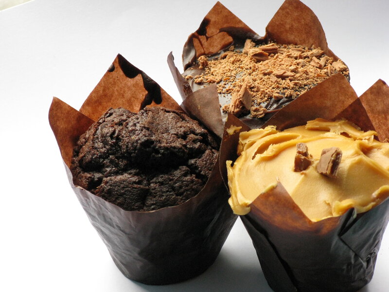 Three chocolate muffins