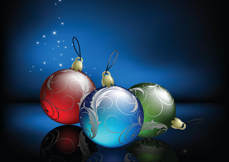 Three Christmas Ornaments — Blue, Festive