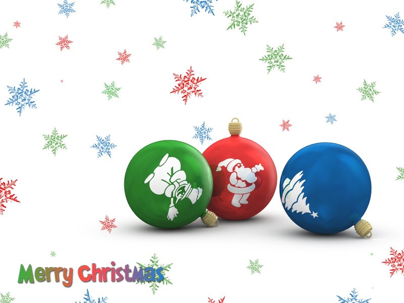 Three Christmas Ornaments — Red, Festive, Winter, 3d Render, Snowflakes