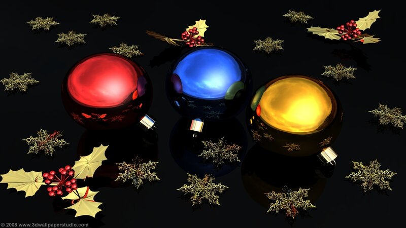 Three Christmas Ornaments — Red, Festive, Winter, 3d Render