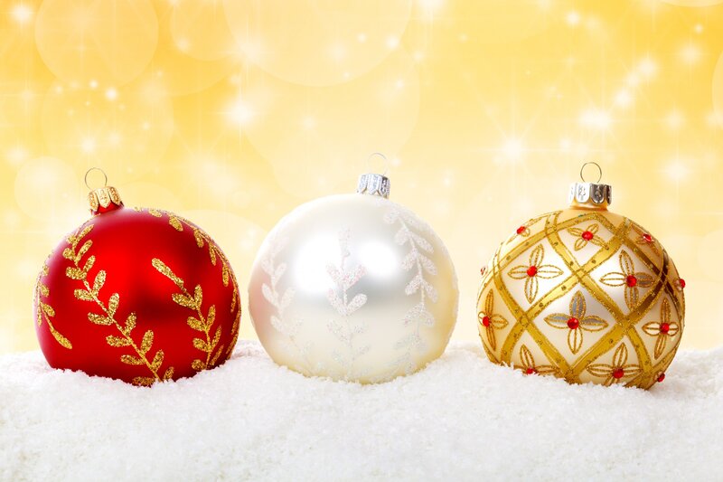 Three Christmas Ornaments — Red, Festive, Winter