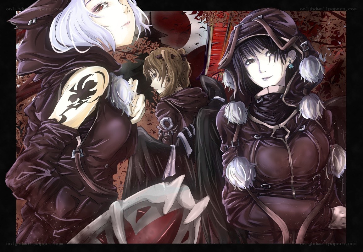 Three cloaked figures in a dark scene
