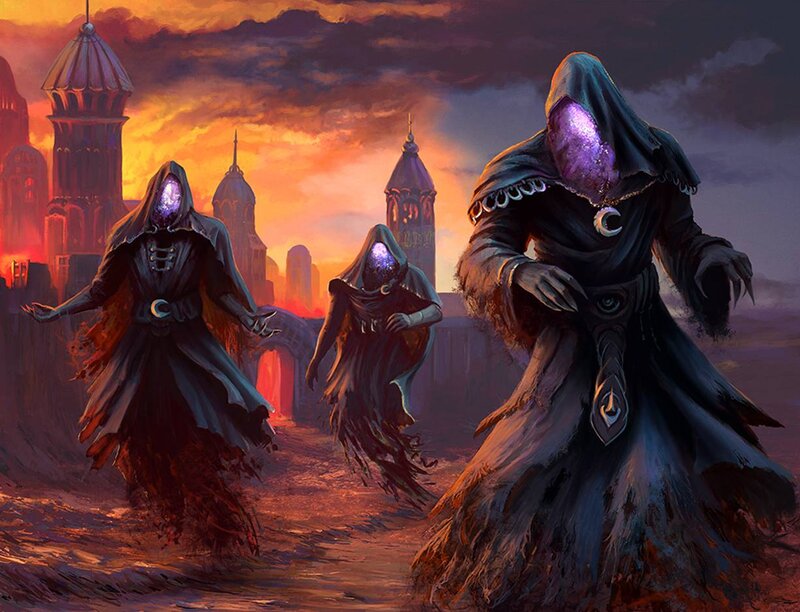 Three Cloaked Figures — Purple