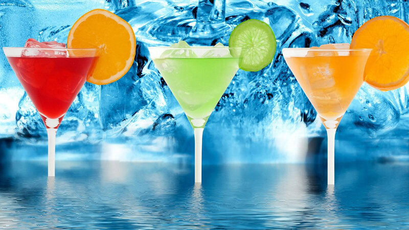 Three Cocktails in Glasses — Blue