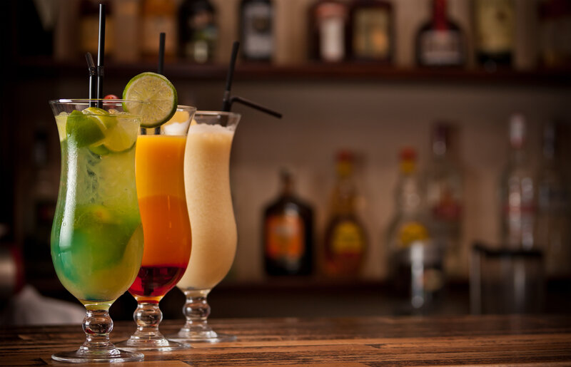 Three Cocktails on Bar — Green