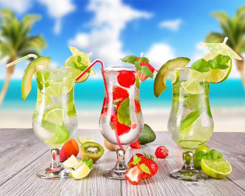 Three Cocktails on Beach — Blue