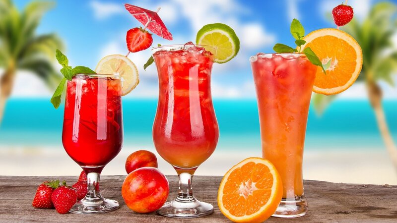 Three Cocktails on Beach — Red