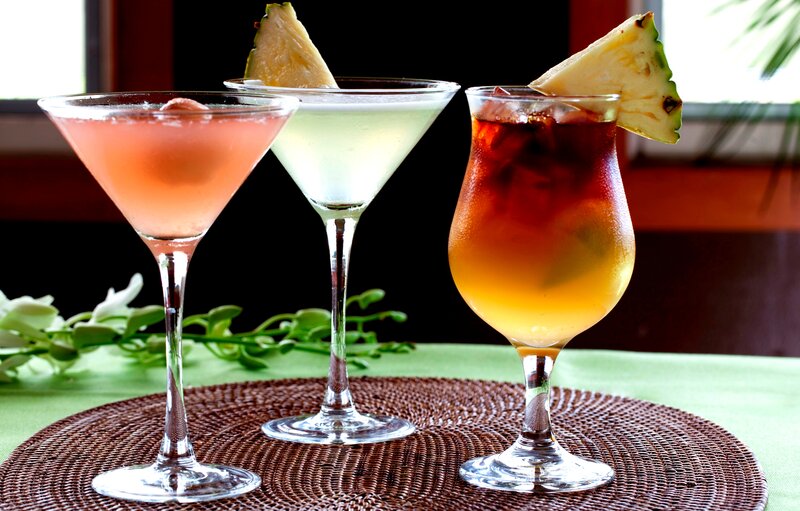 Three Cocktails on Table — Green
