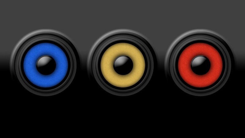 three colored audio jacks