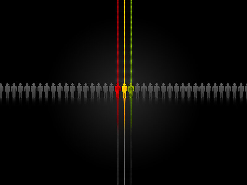Three Colored Figures in Line