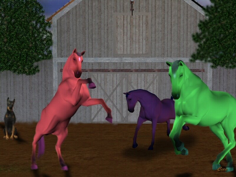 Three Colored Horses