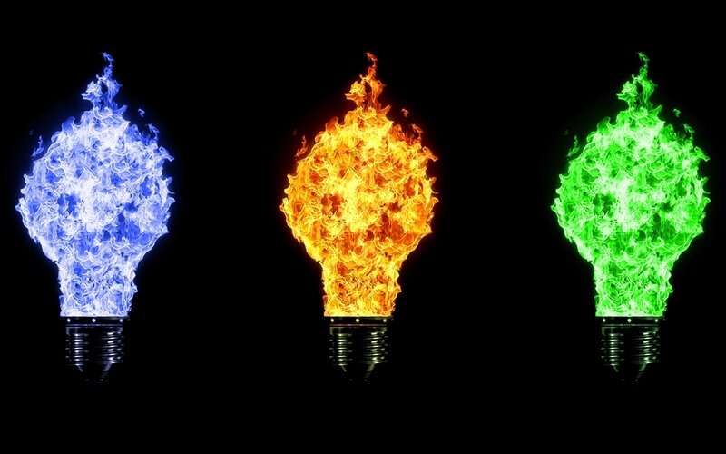 Three colored light bulbs