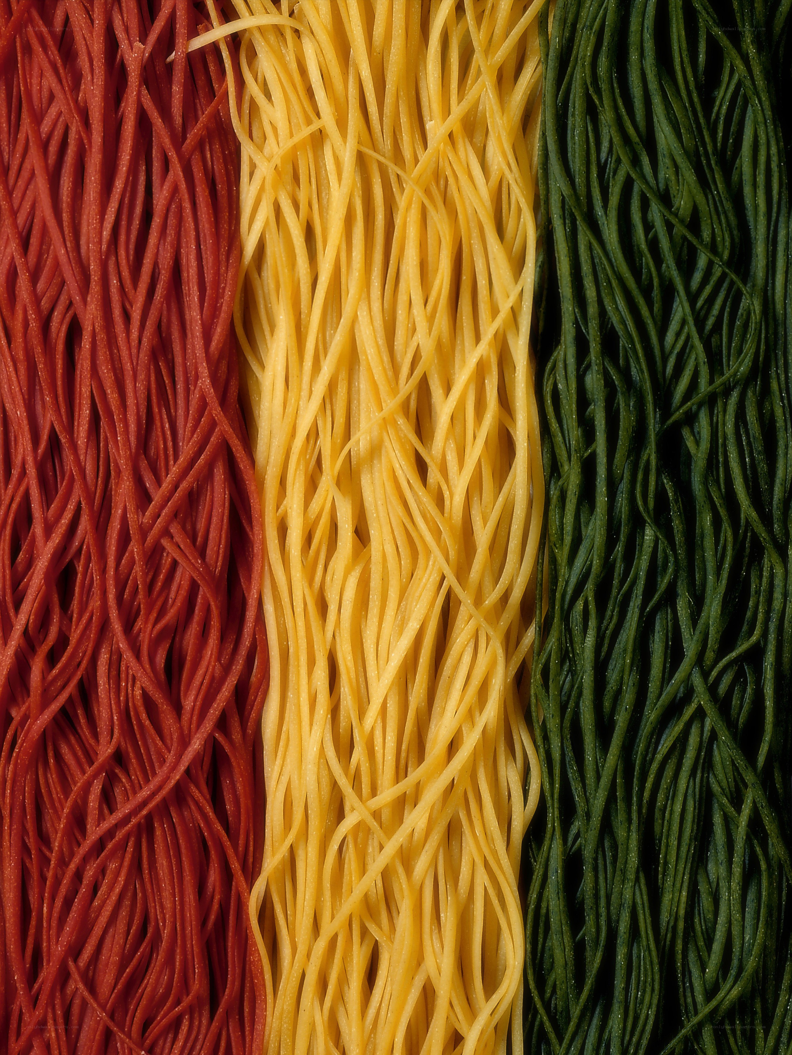 Three colored pasta strands