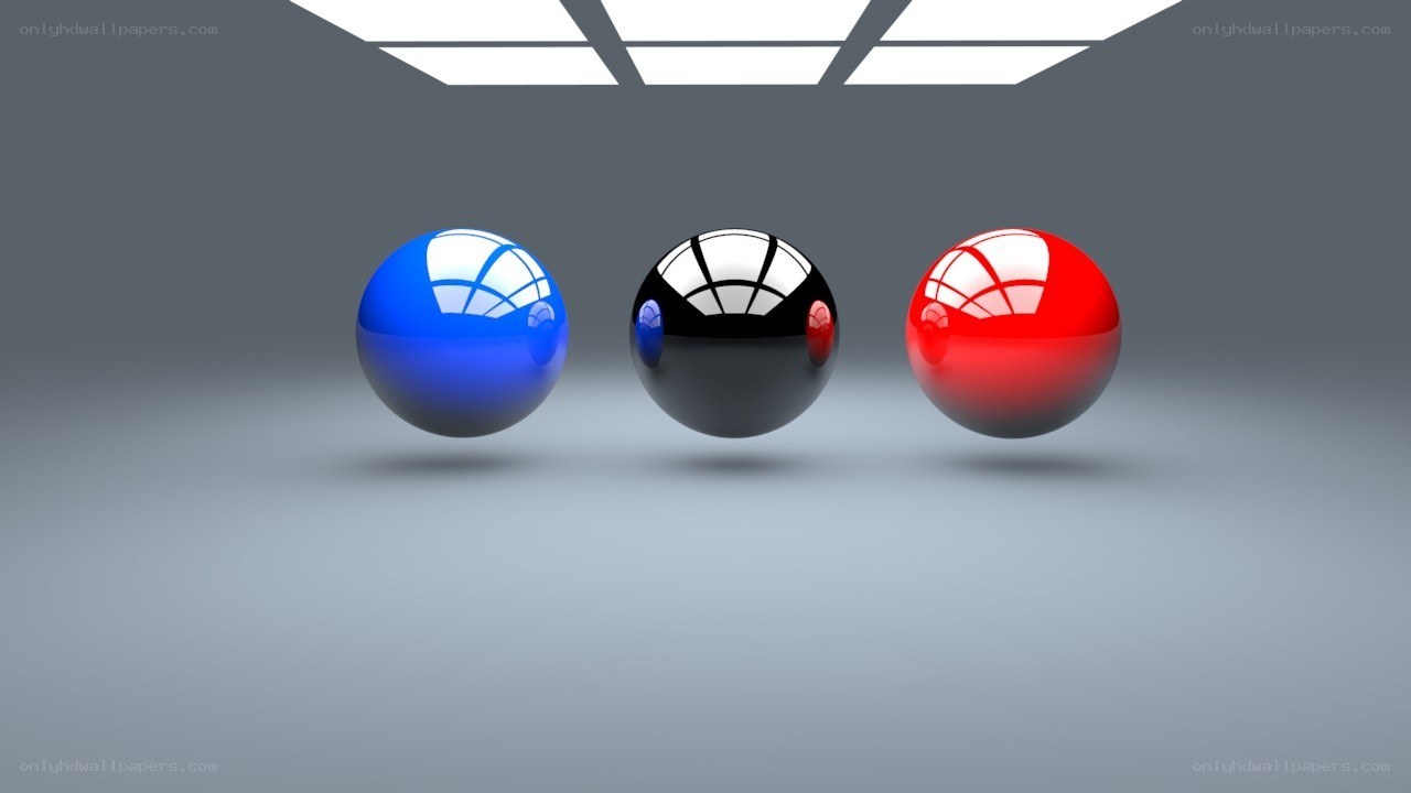 Three colored spheres in a room