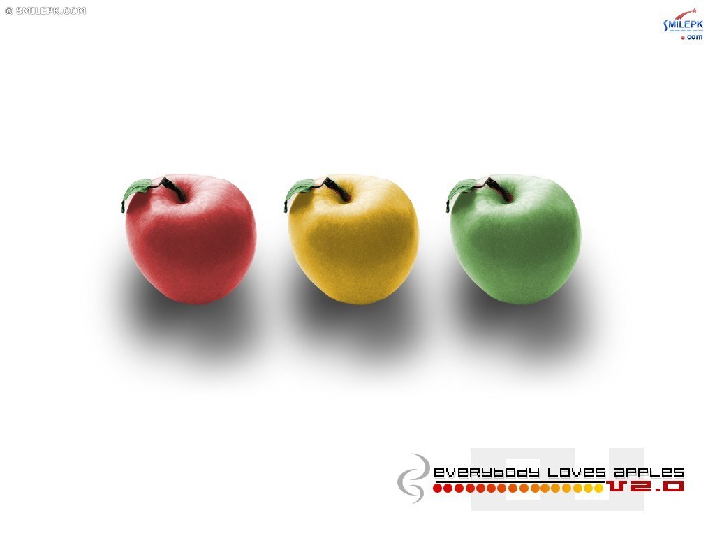 three colorful apples in a row