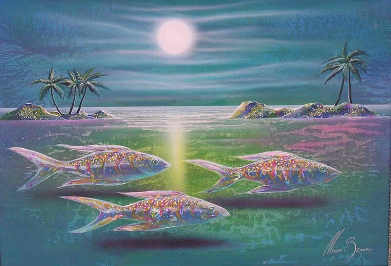 Three Colorful Fish Swimming