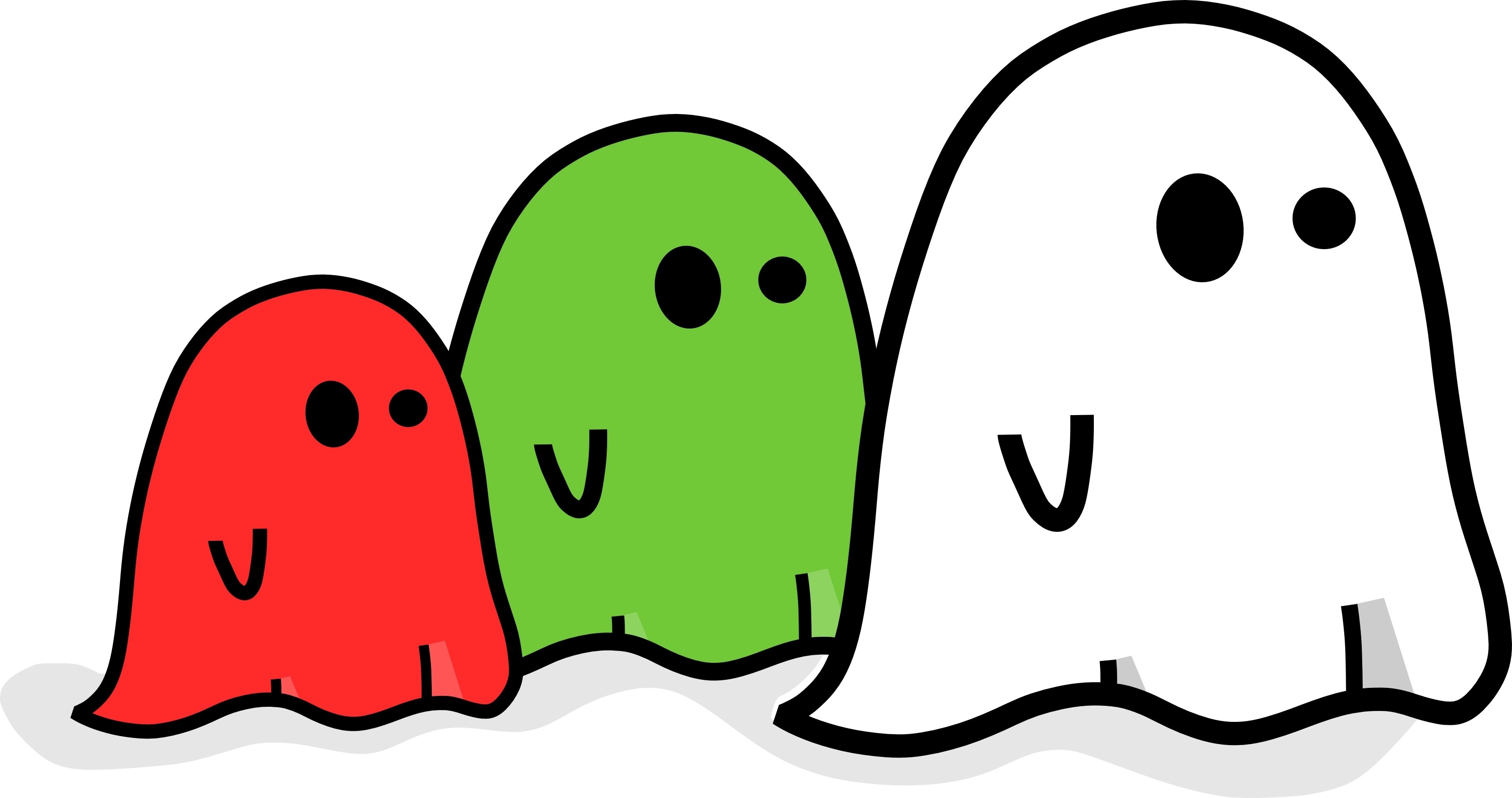 three colorful ghost characters