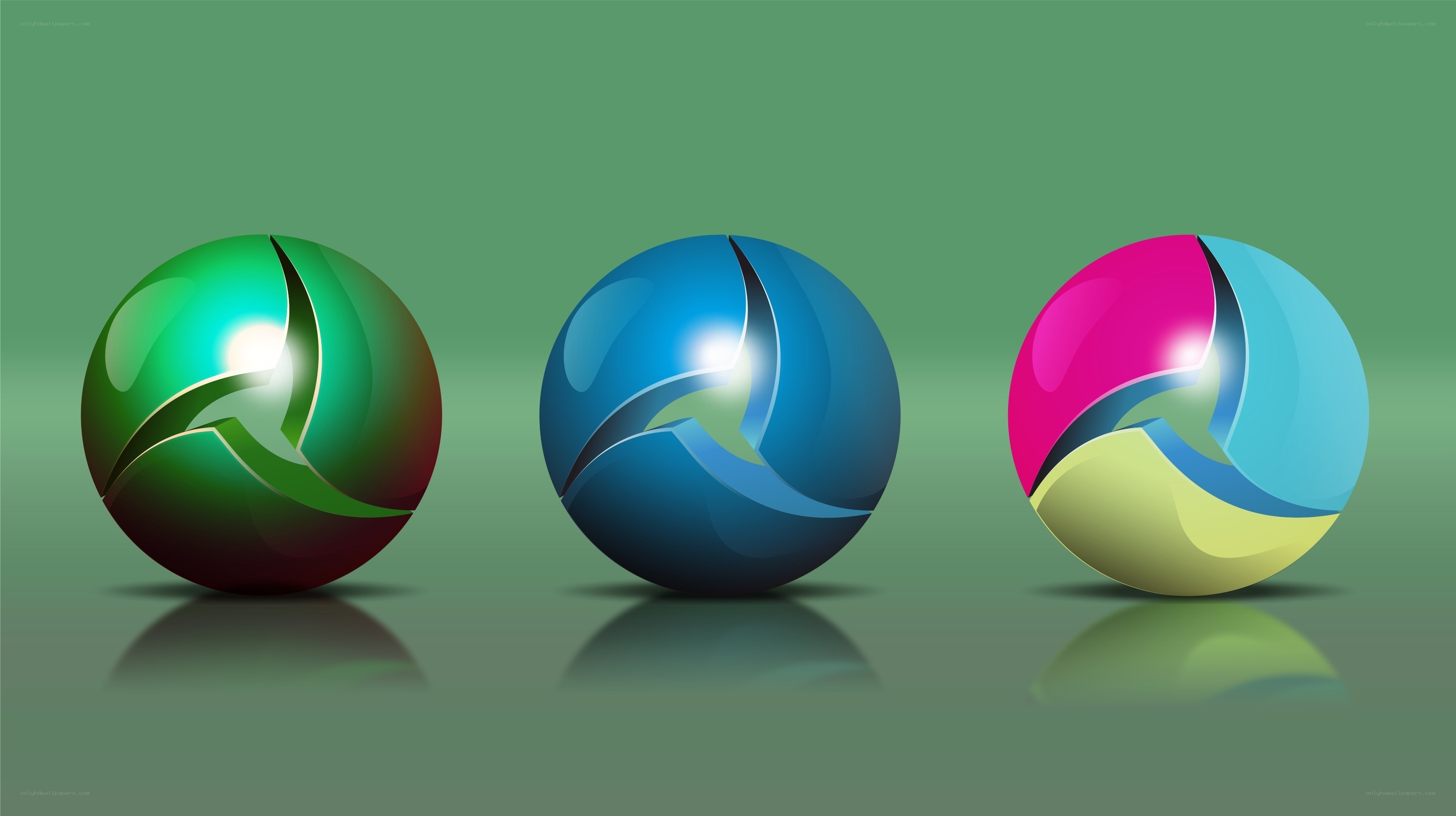 three colorful spheres