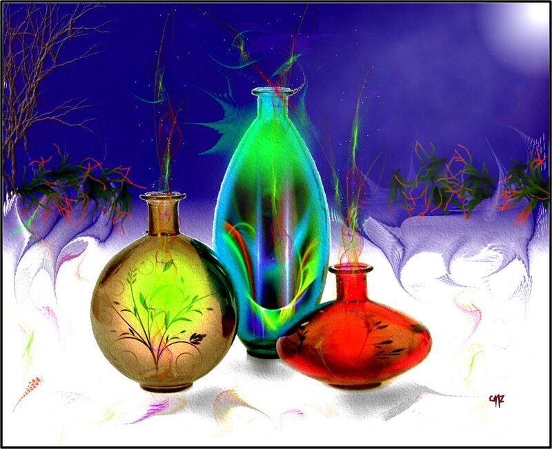Three Colorful Vases — Green