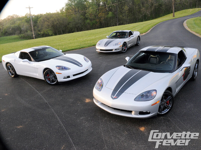Three Corvettes on a road
