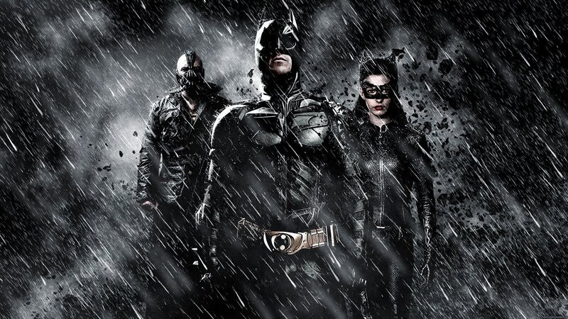 Three Costumed Figures in Rain — Black, Dramatic, Night, Photograph