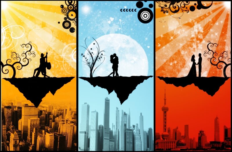 Three couples on floating islands