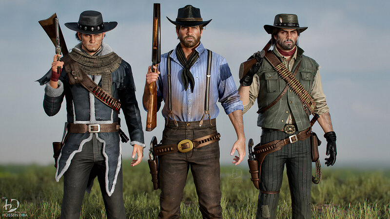 Three Cowboys in Field
