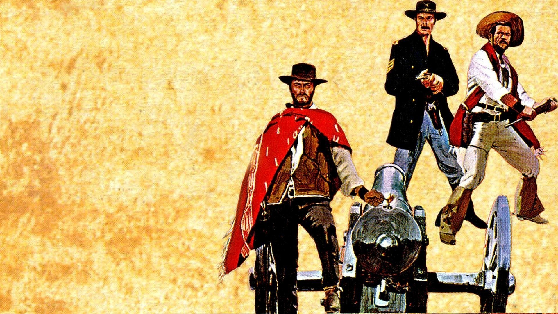 Three cowboys with cannon