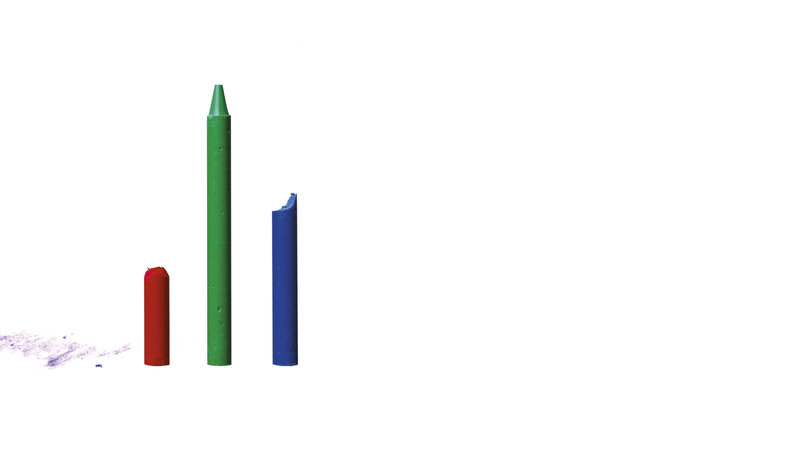 Three crayons on white background
