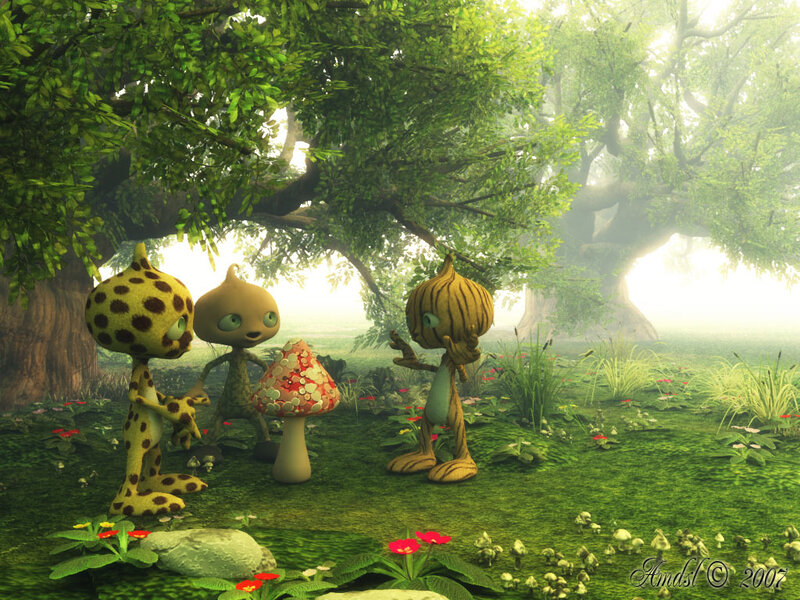 Three creatures in a forest