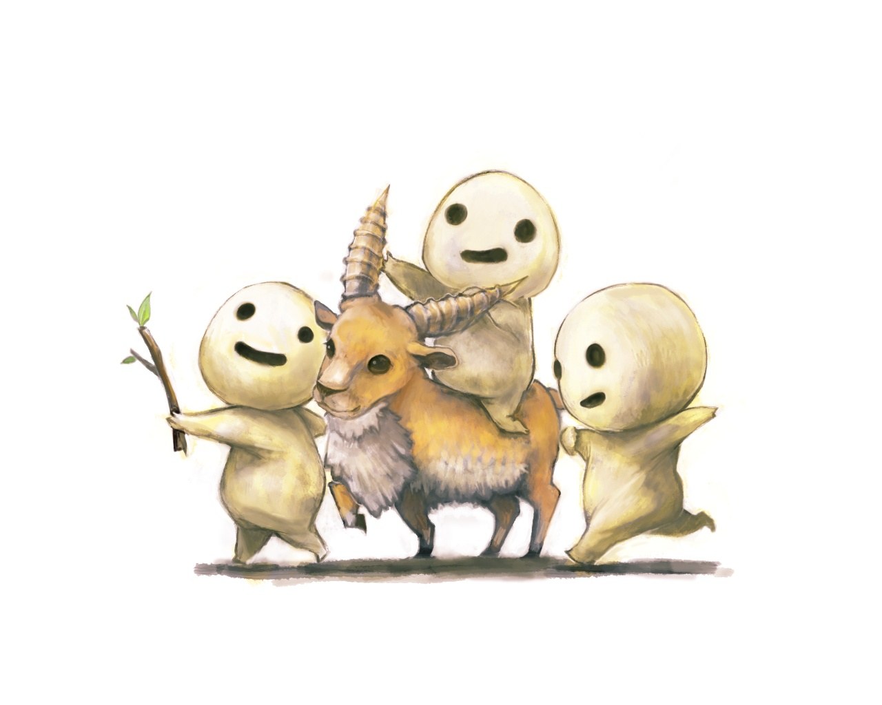 three creatures with a goat