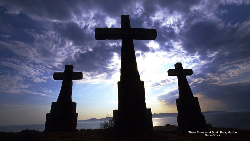 Three Crosses at Dusk
