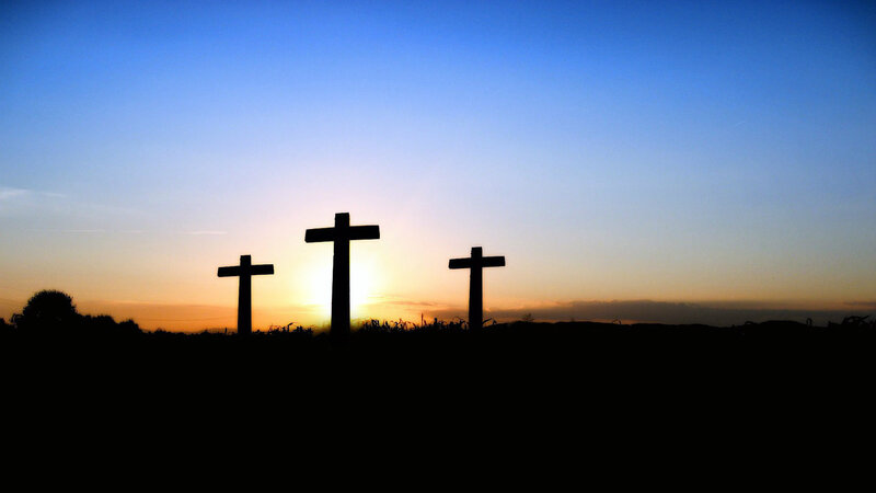 Three Crosses at Sunset — Blue, Dramatic