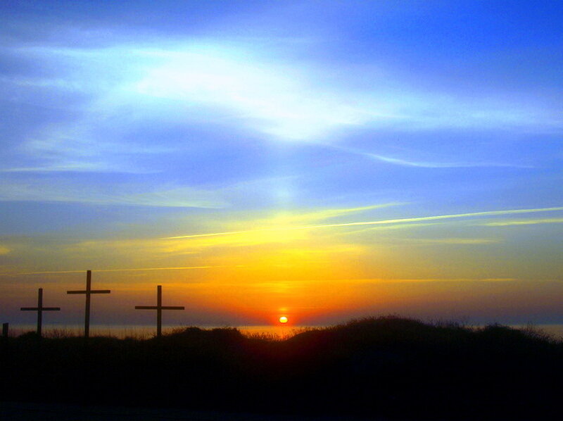 Three Crosses at Sunset — Blue