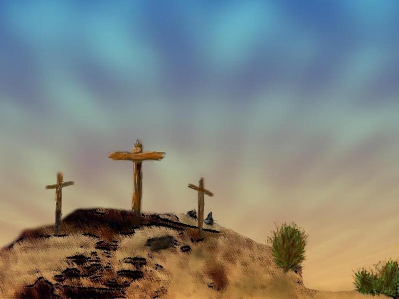 Three Crosses on Hill — Blue