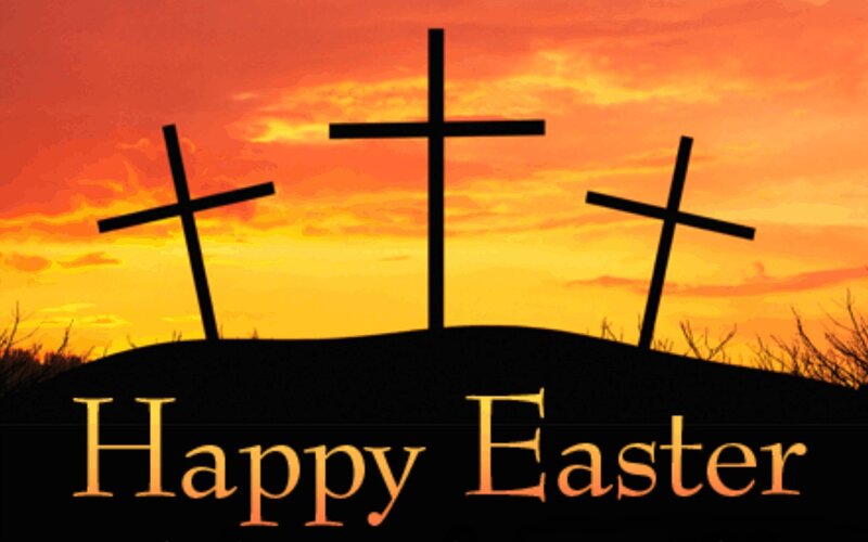 Three Crosses on Hill — Orange, Dramatic, Sunset, Illustration