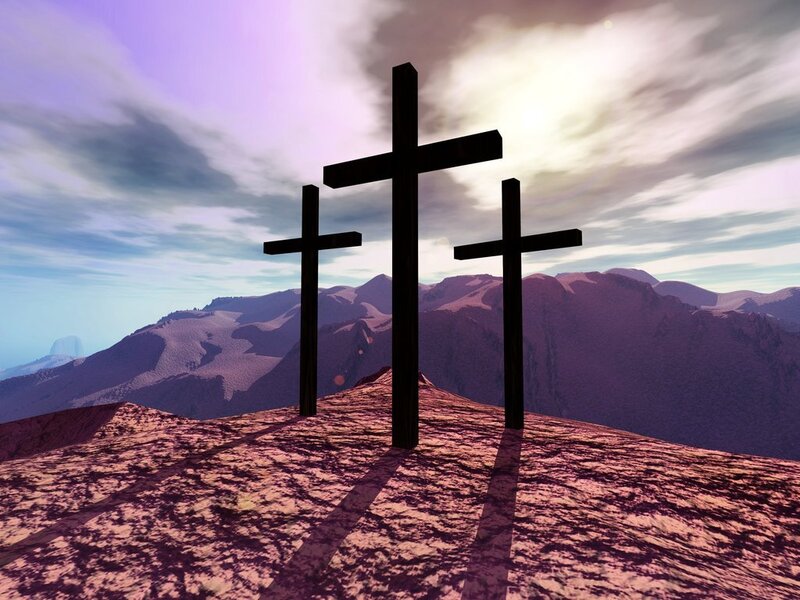 Three Crosses on Hill — Purple, Dramatic