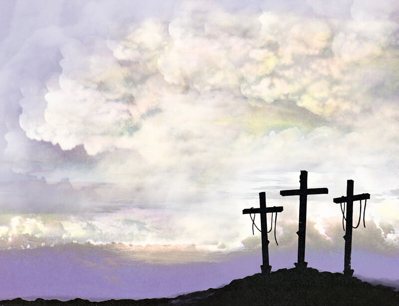 Three Crosses on Hill — Purple