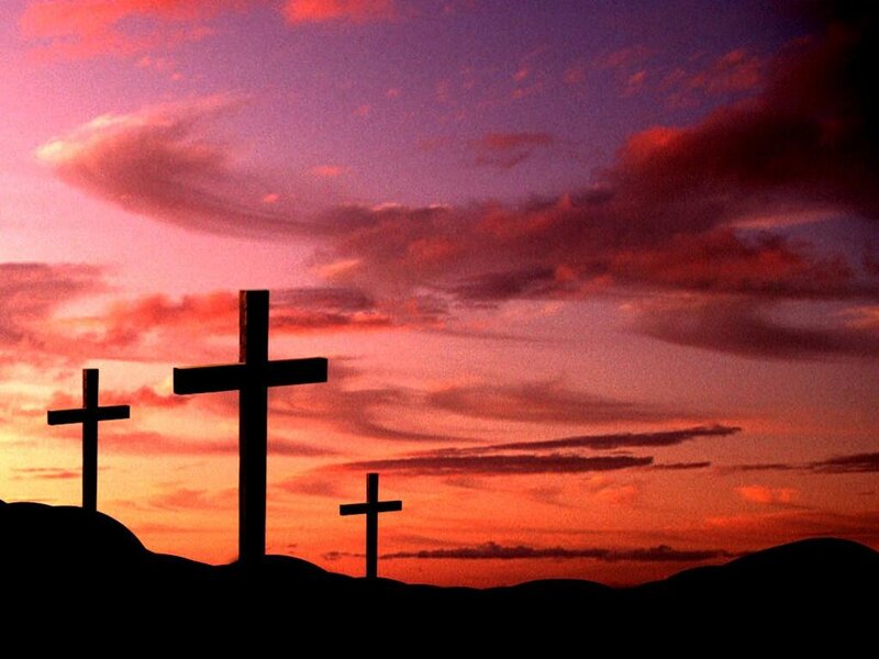 Three Crosses on Hill — Red, Dramatic