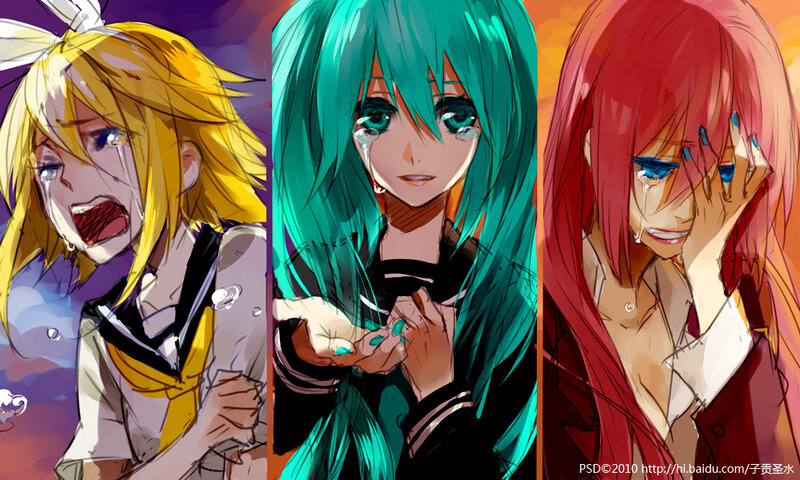 Three crying anime characters