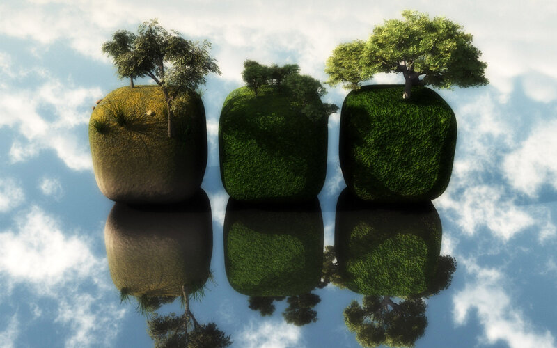 Three Cube-shaped Islands — Green
