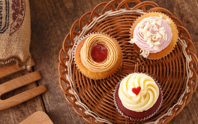 Three Cupcakes in Basket