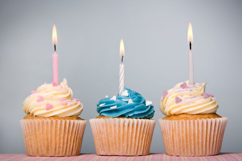Three Cupcakes with Candles — Blue