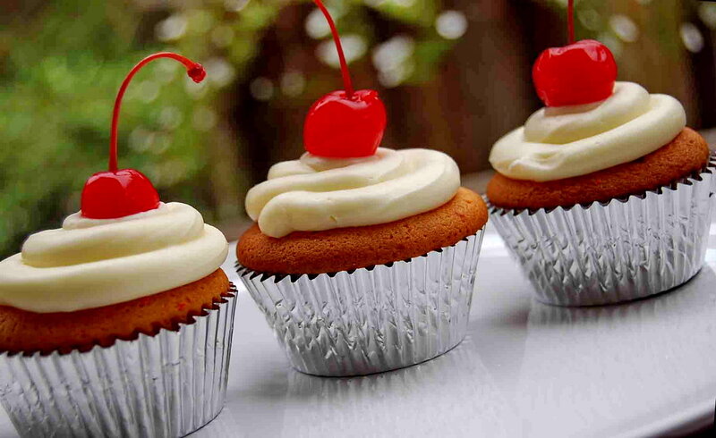 Three Cupcakes with Cherries