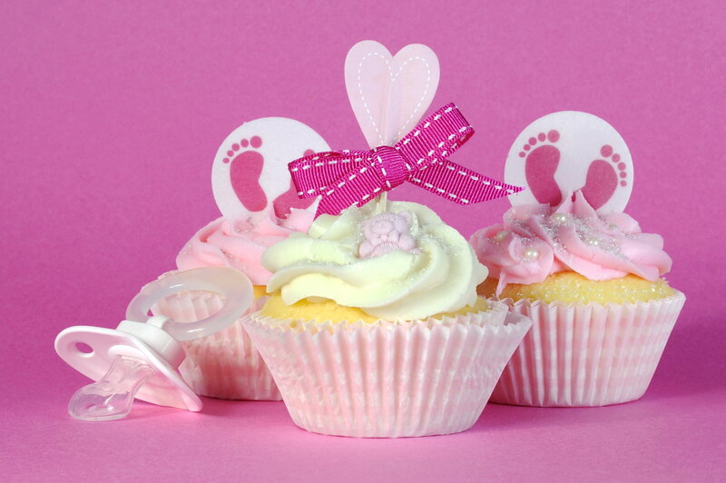 Three Cupcakes with Decorations — Pink